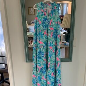 Lilly Pulitzer Mini Malone Maxi Dress in Soleil Pink Good Hare Day Size XL 12-14